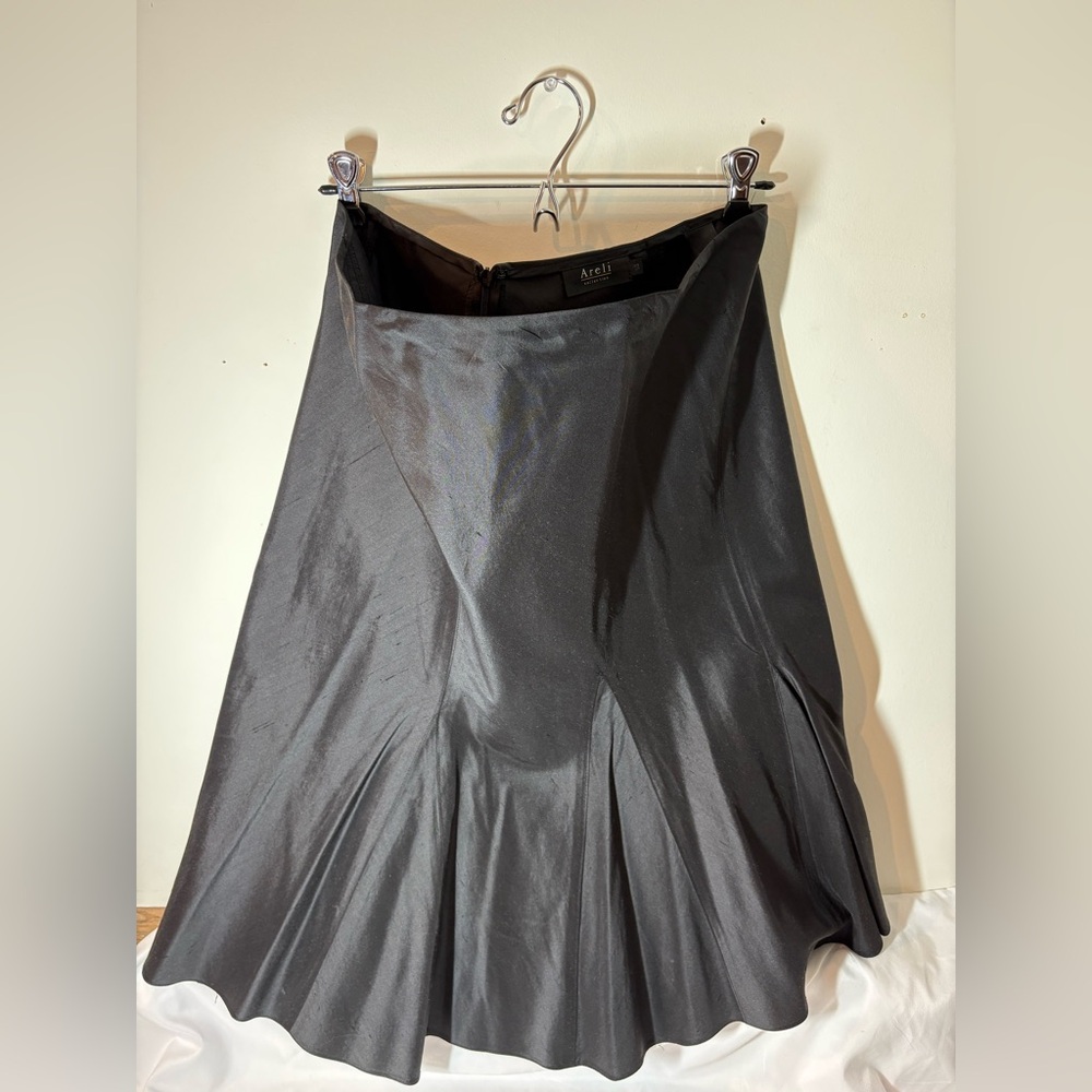 Areli Classic A-Line Black Flared Silk Skirt